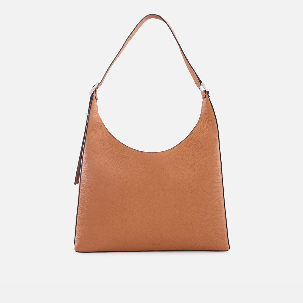 Bag It Danny Flatiron large pebble leather shoulder bag in clay, front view
