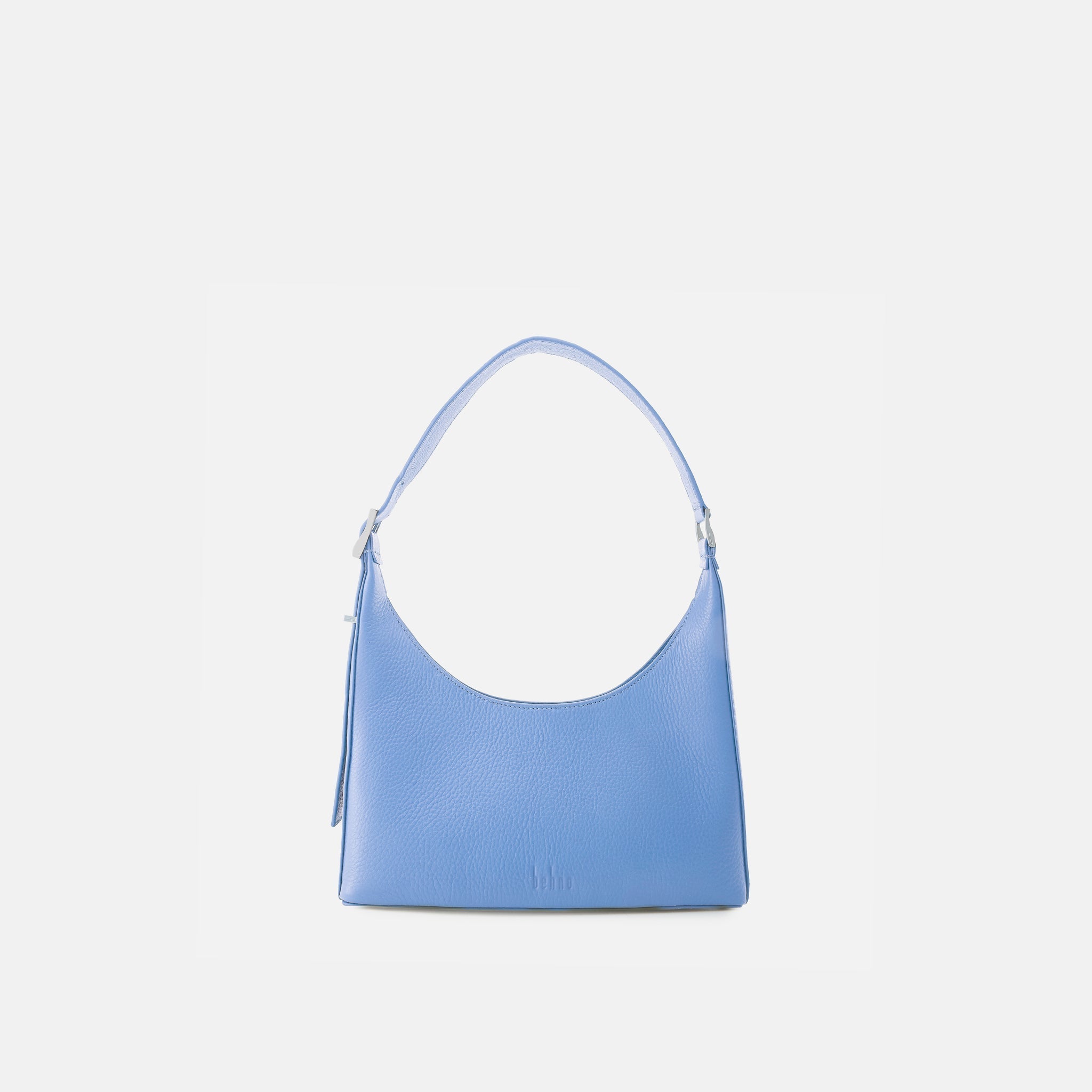 Bag It Danny Flatiron pebble leather shoulder bag in ocean blue, front view