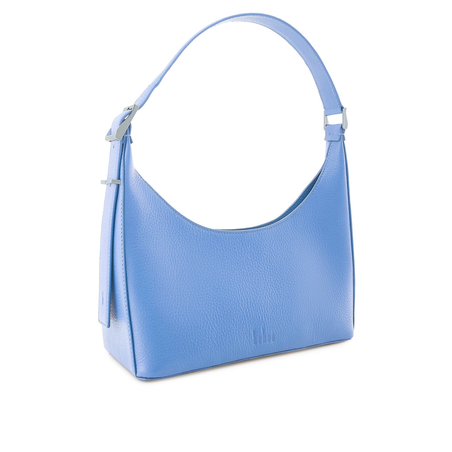 Bag It Danny Flatiron ocean blue leather shoulder bag, three-quarter angle view