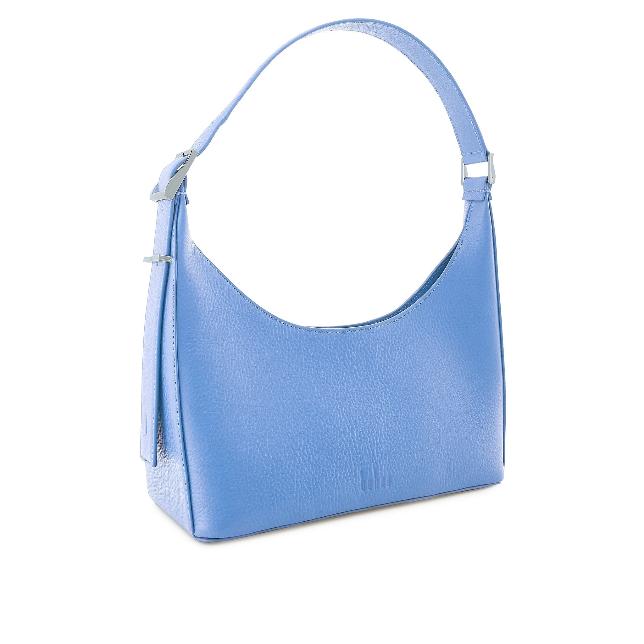 Bag It Danny Flatiron ocean blue leather shoulder bag, three-quarter angle view