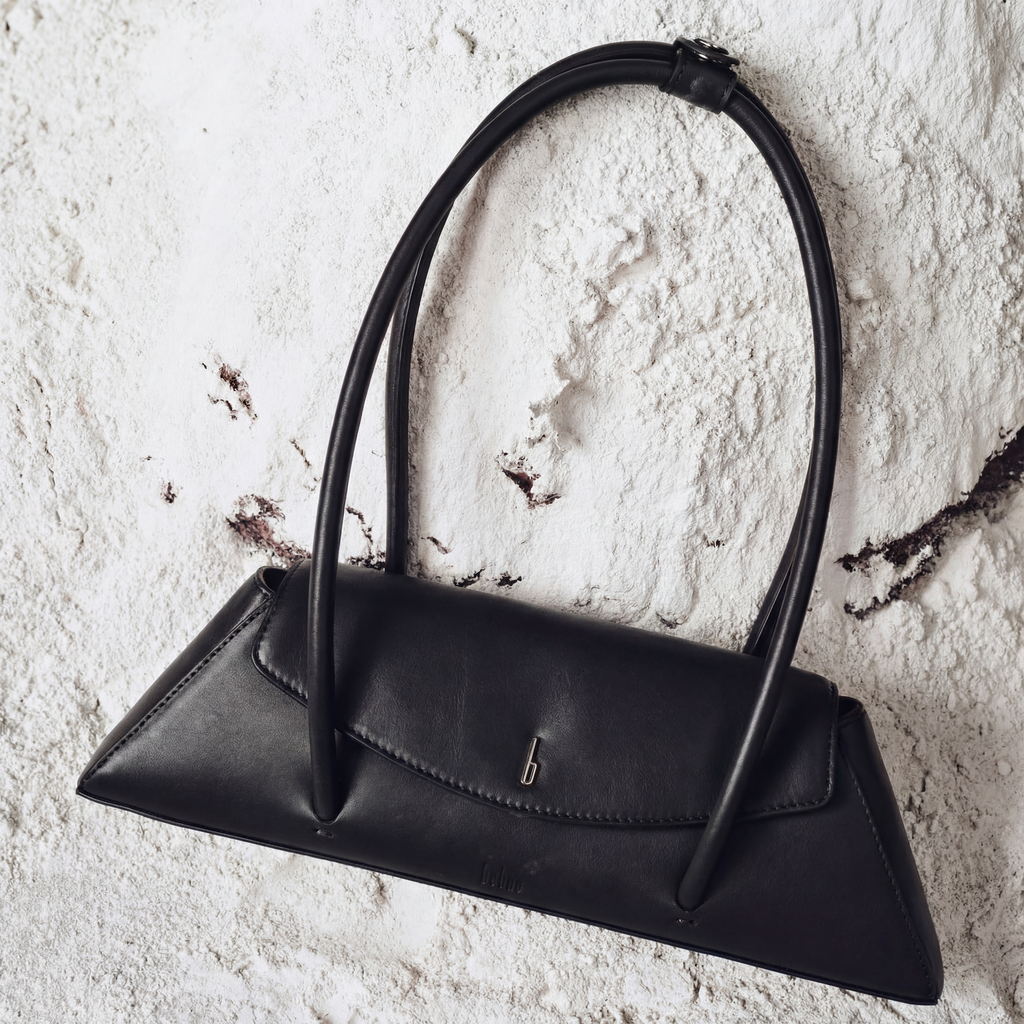 Bag It Diana black Nappa leather shoulder bag, studio front view