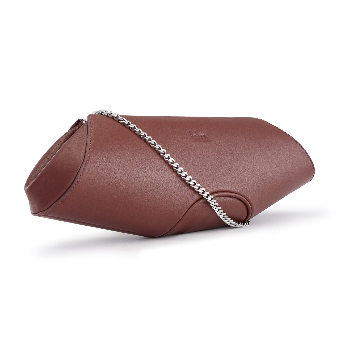 Bag It Elizabeth brick red baguette clutch, three-quarter angle view
