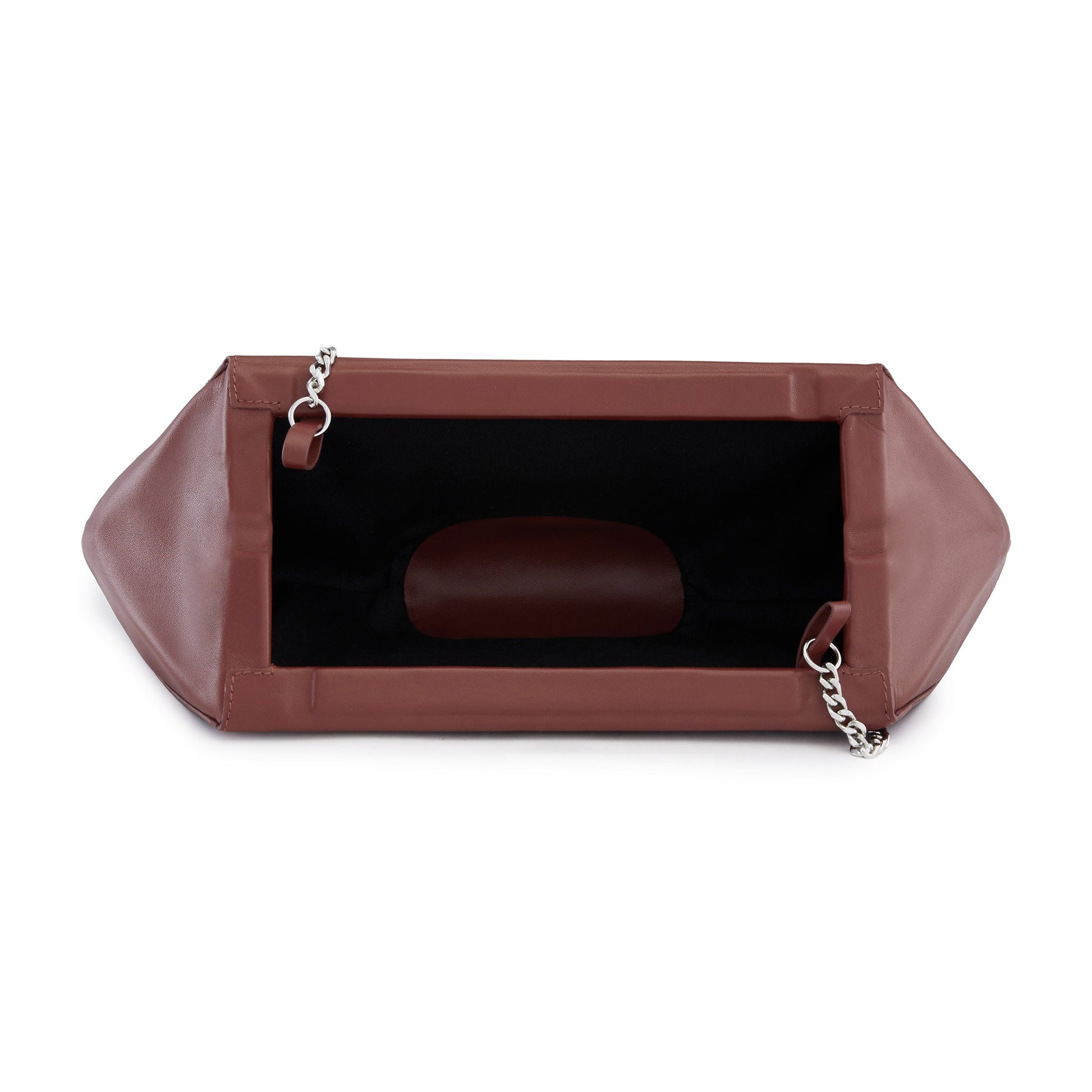 Close-up hardware detail of the Bag It Elizabeth brick red Nappa leather clutch