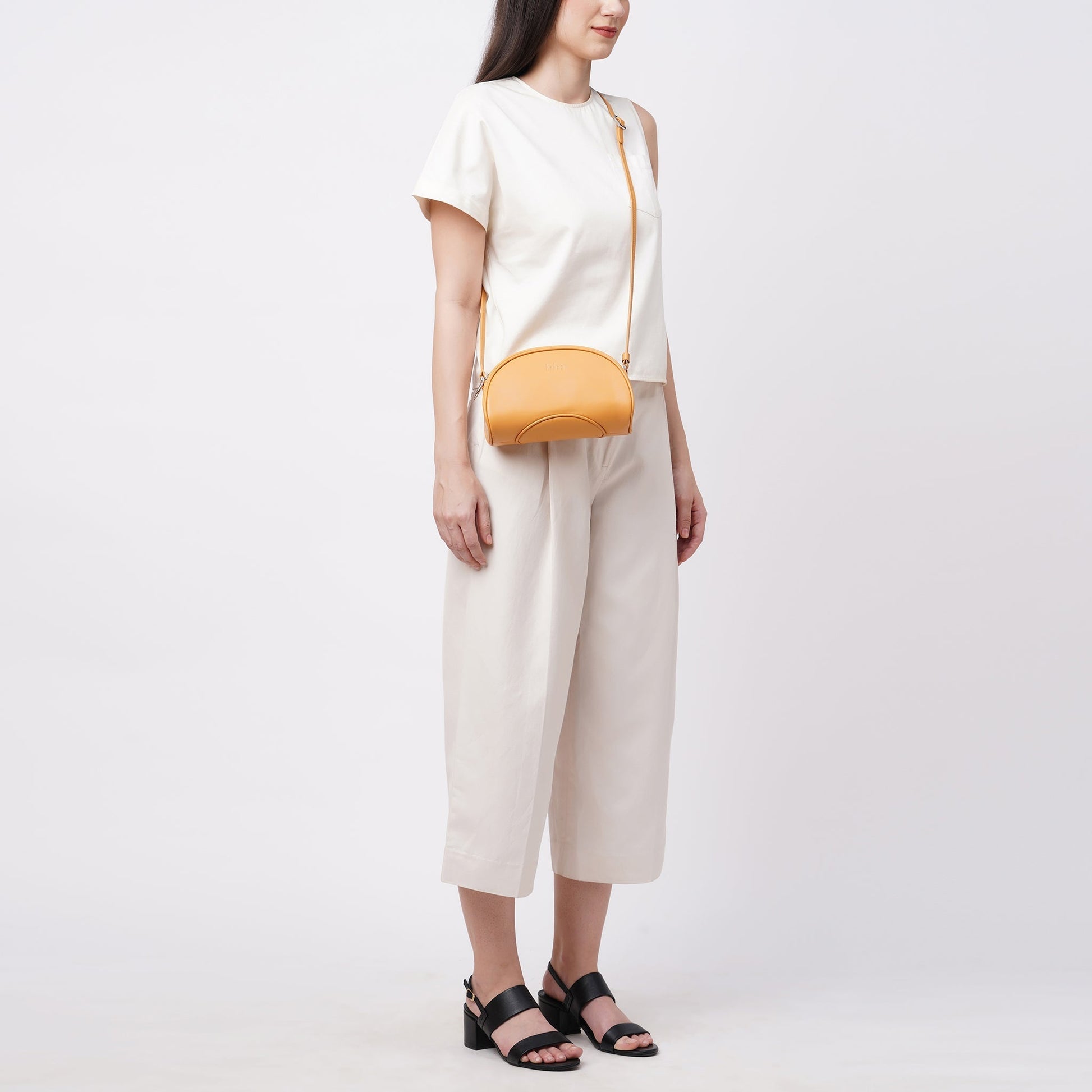 Bag It Elizabeth maize camera crossbody bag worn crossbody