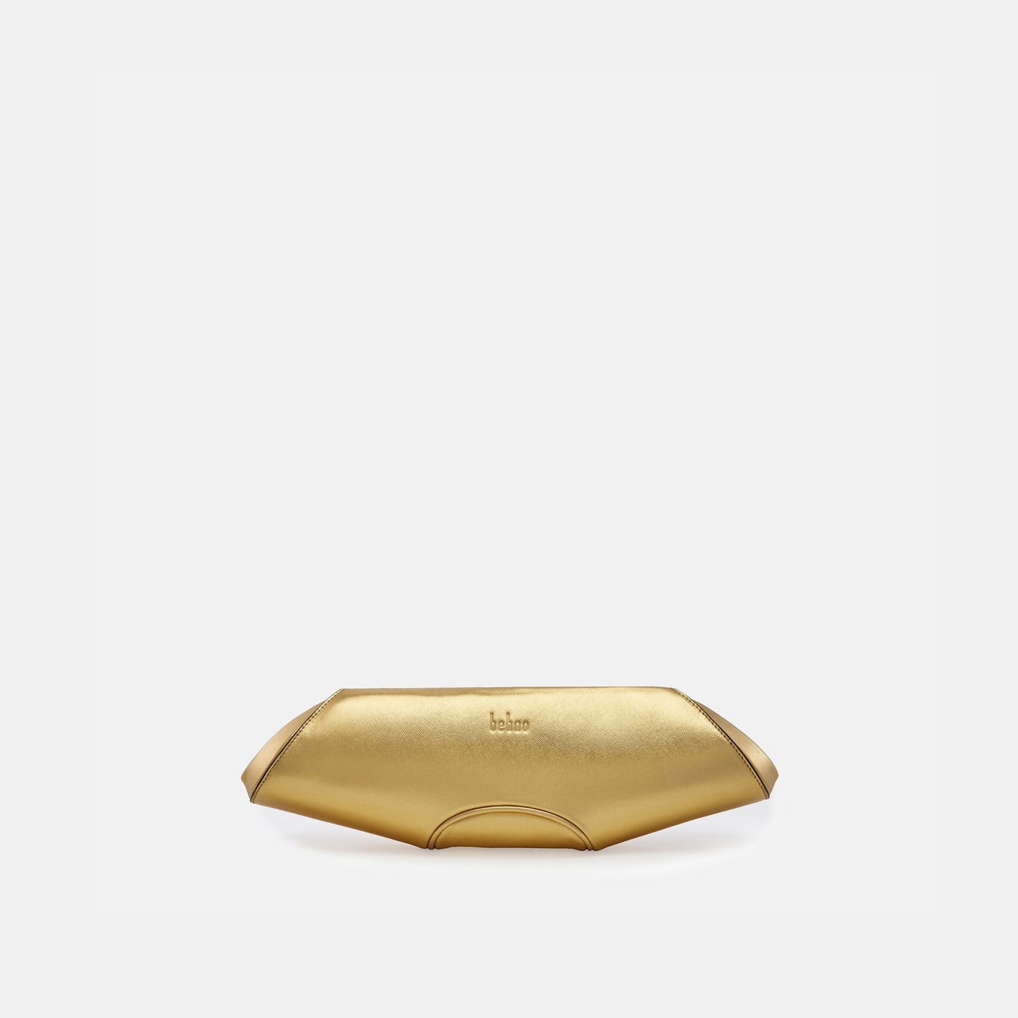 Bag It Elizabeth metallic gold saffiano leather baguette clutch, front view