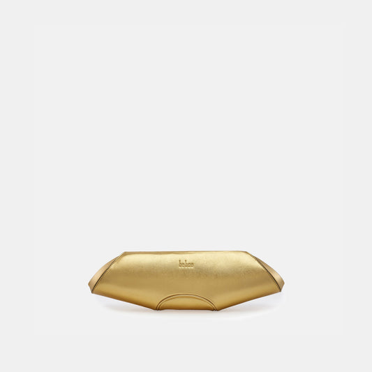 Bag It Elizabeth metallic gold saffiano leather baguette clutch, front view