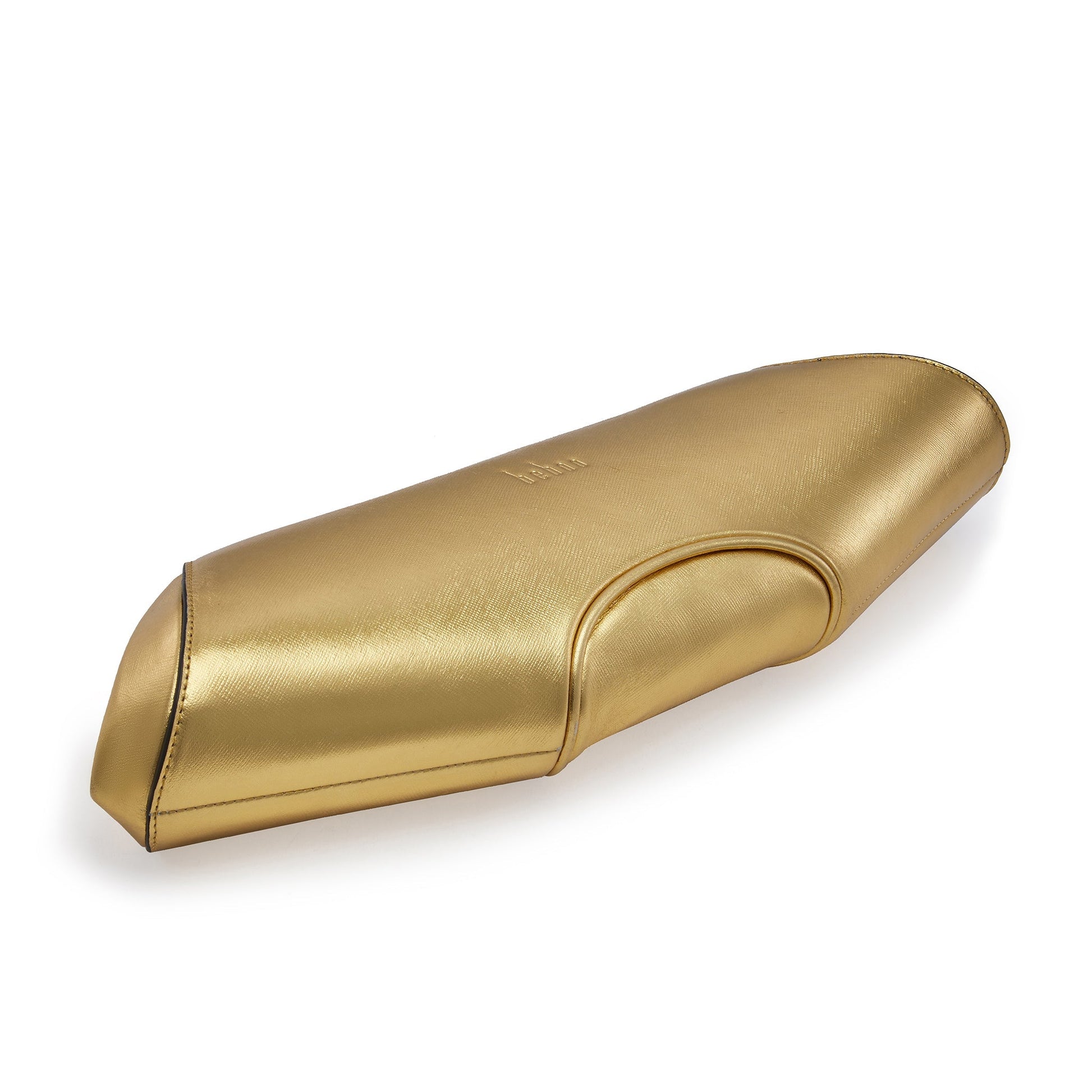 Bottom view of the Bag It Elizabeth metallic gold saffiano leather baguette clutch