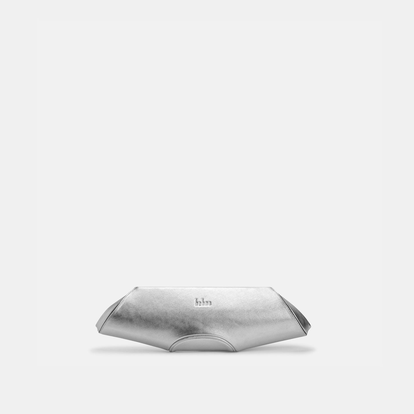 Bag It Elizabeth metallic silver saffiano leather baguette clutch, front view