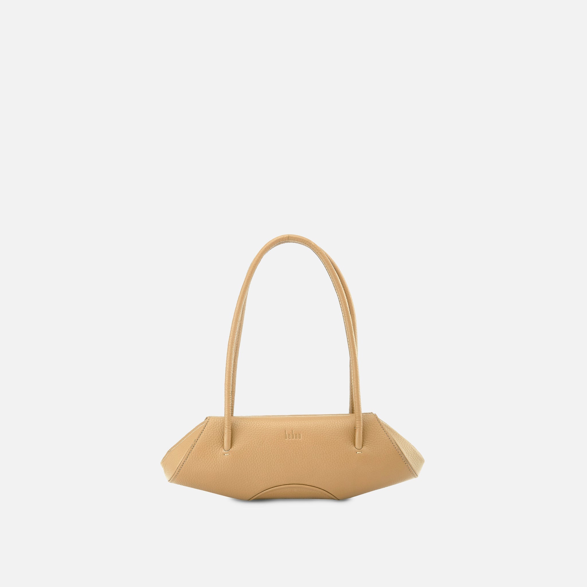 Bag It Elizabeth mini bisque pebble leather baguette bag, front view