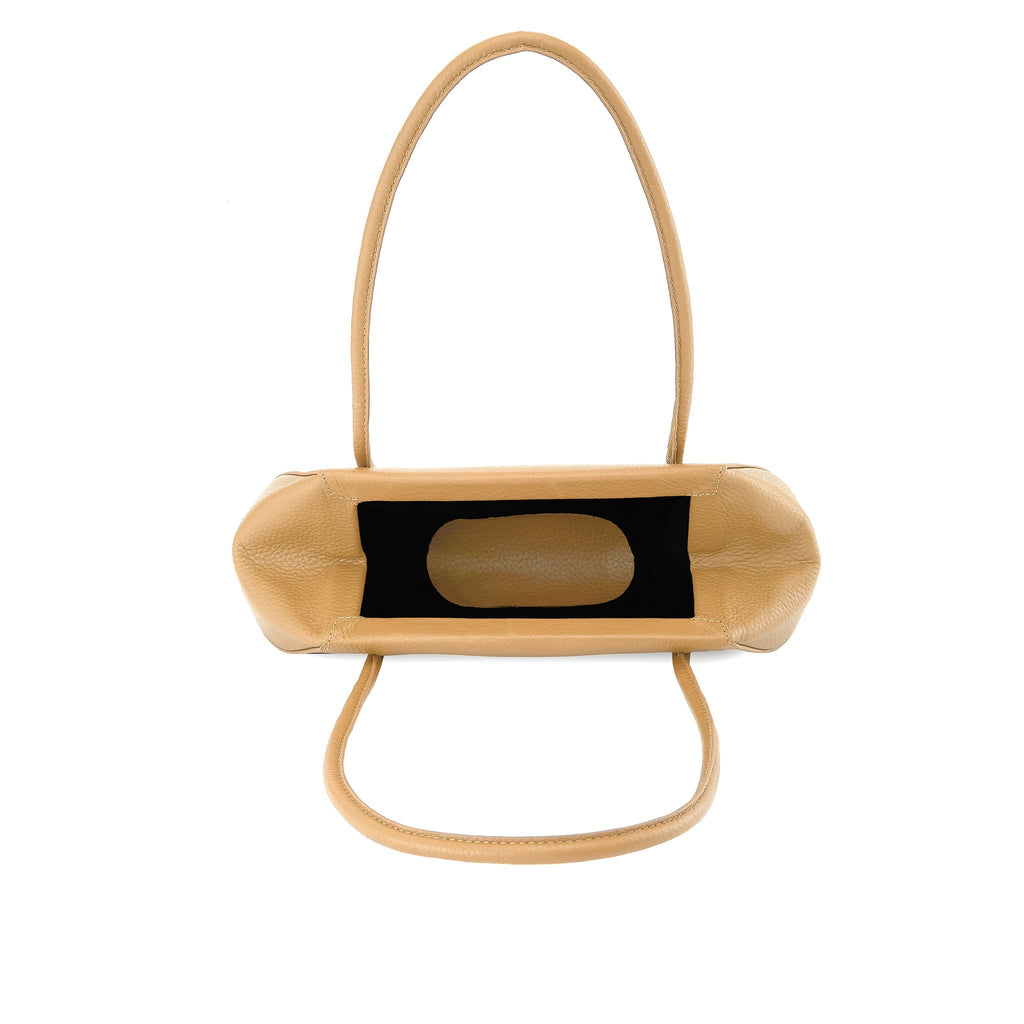 Bag It Elizabeth mini bisque pebble leather baguette bag, interior open view