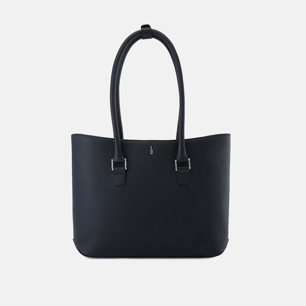 Bag It Elizabeth pebble leather open tote bag in black, front view
