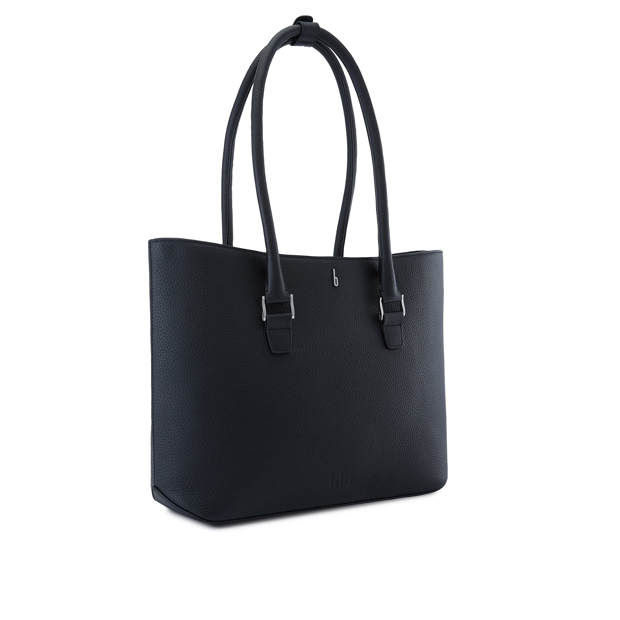 Bag It Elizabeth black leather tote bag, three-quarter angle view
