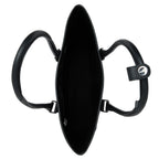 Close-up of the handle hardware on the Bag It Elizabeth black leather tote bag
