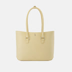 Bag It Elizabeth pebble leather open tote bag in buttercream, front view