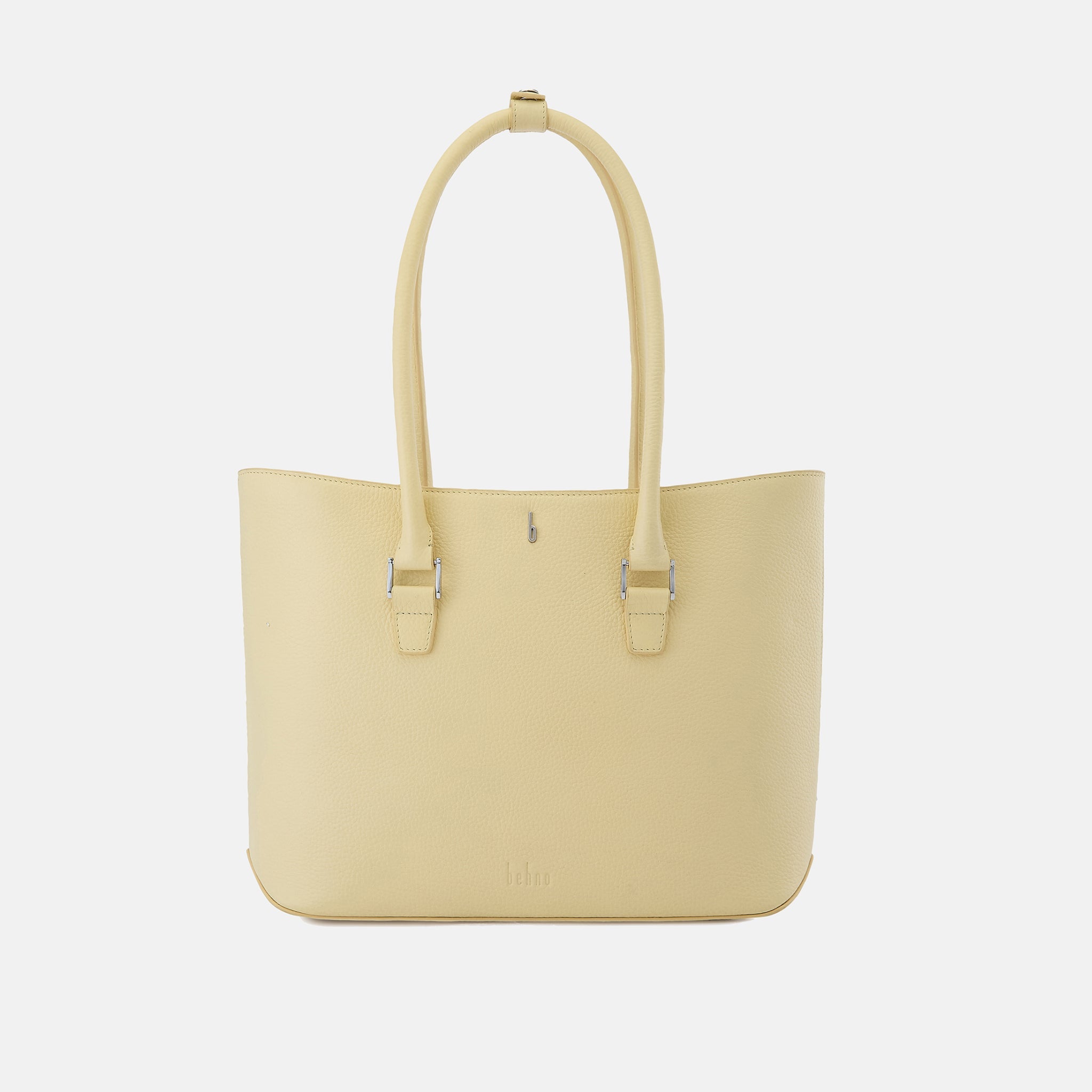 Bag It Elizabeth pebble leather open tote bag in buttercream, front view