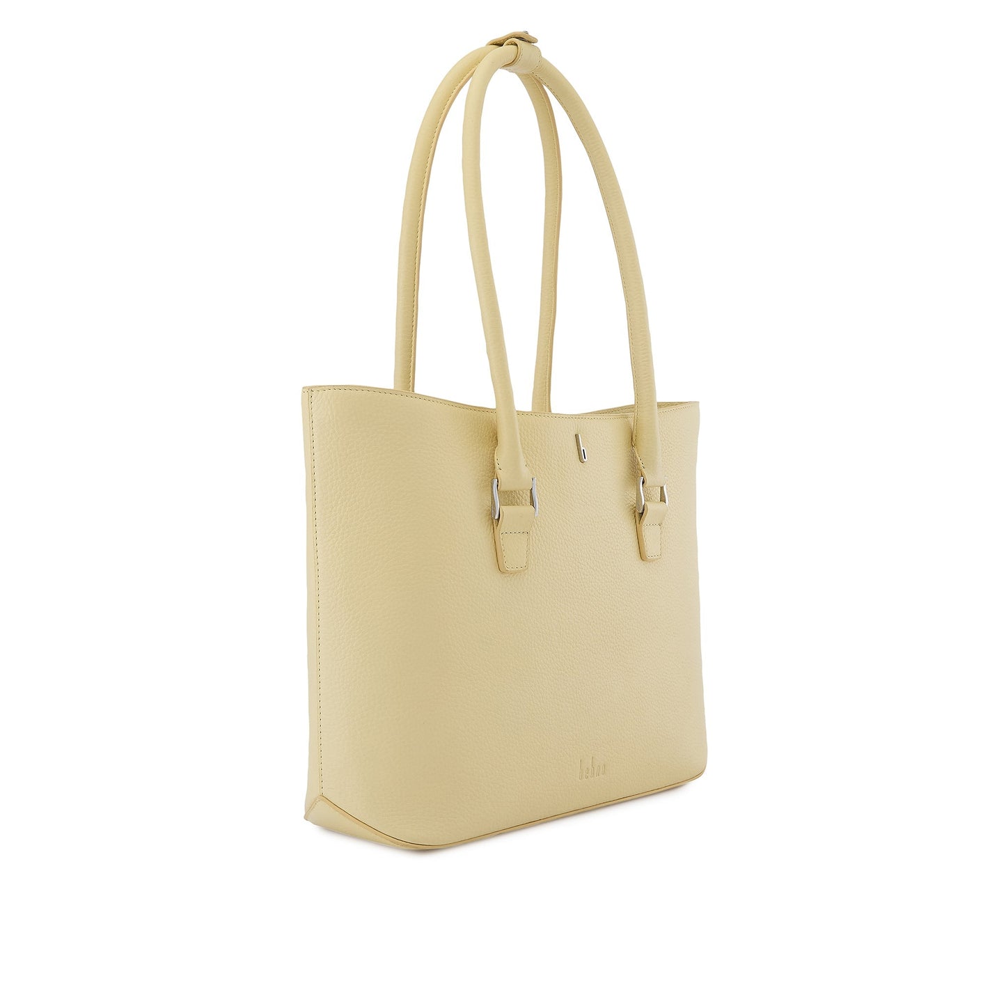 Bag It Elizabeth buttercream leather tote bag, three-quarter angle view
