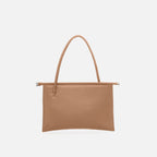 Bag It Frida flat pebble leather tote bag in almond, front view