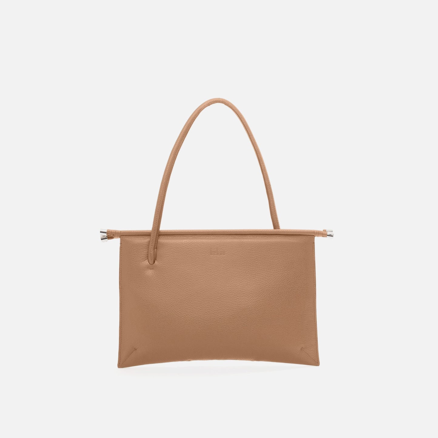 Bag It Frida flat pebble leather tote bag in almond, front view