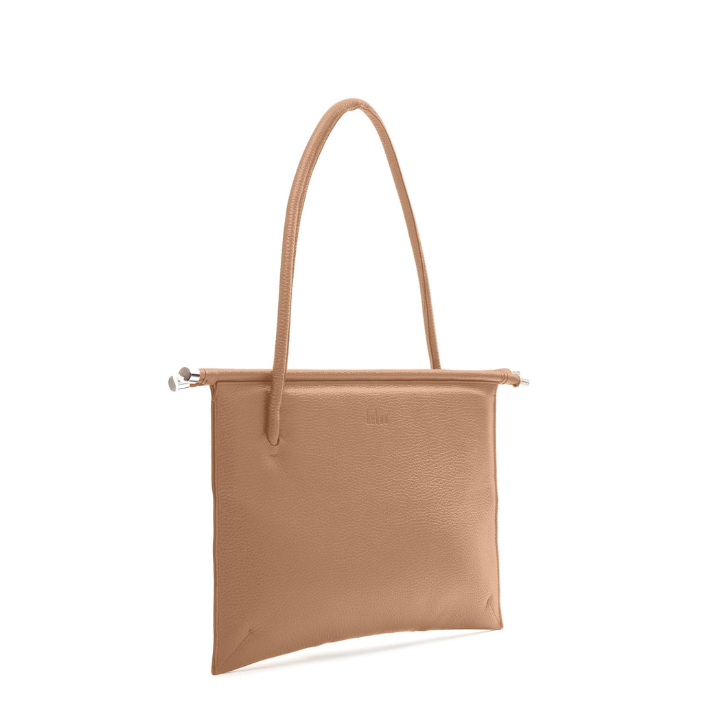 Bag It Frida almond leather tote bag, three-quarter angle view