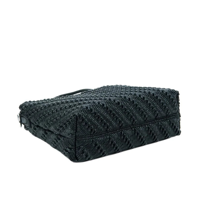 Black textured rectangular pouch on a white background