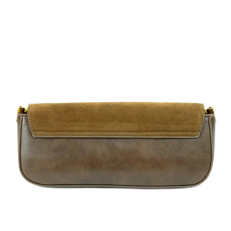 Brown leather clutch bag on a white background