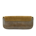 Brown leather clutch bag on a white background