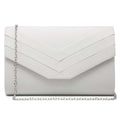 White clutch bag with a chain detail on a white background