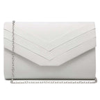 White clutch bag with a chain detail on a white background