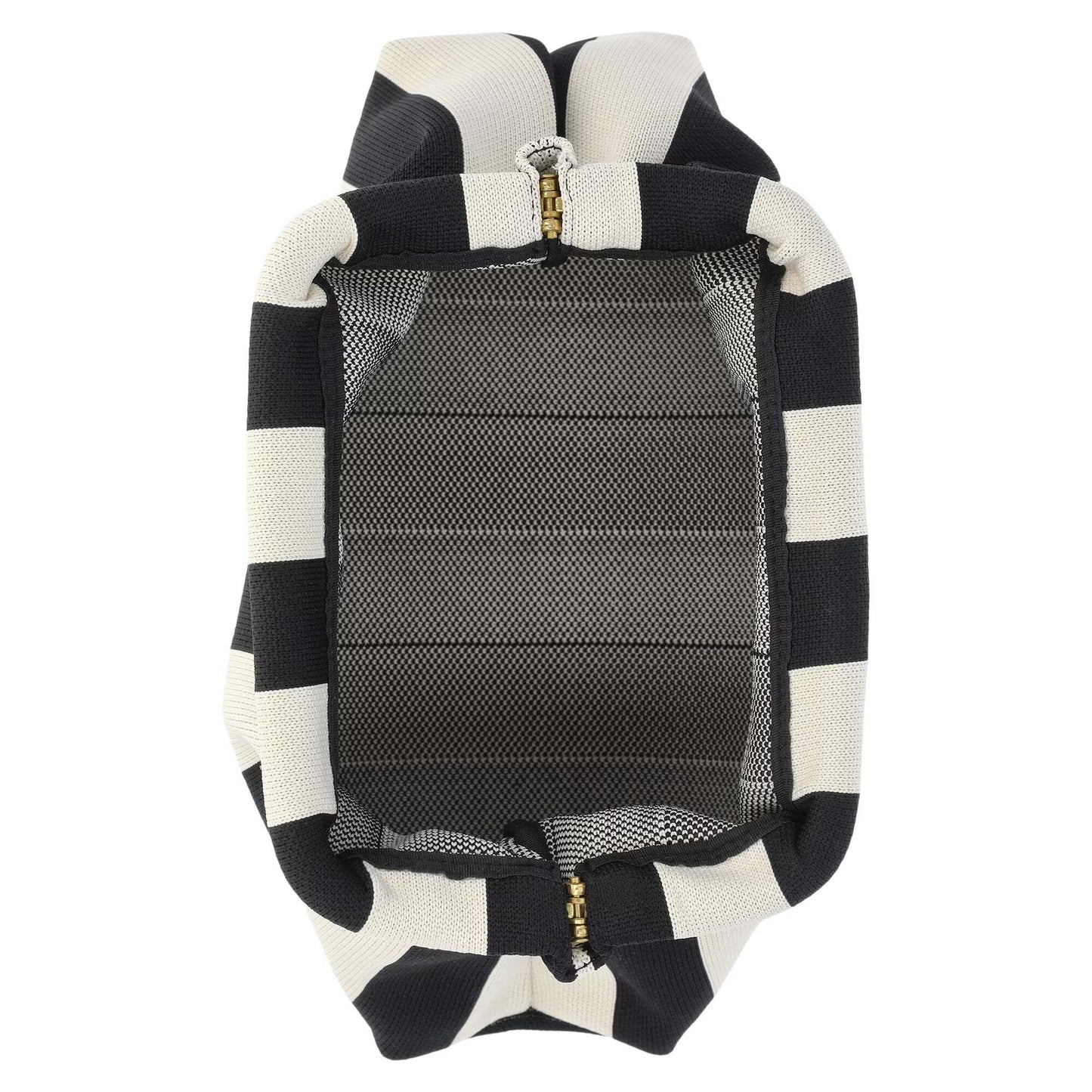 Black and white striped pet hoodie with mesh back on a white background