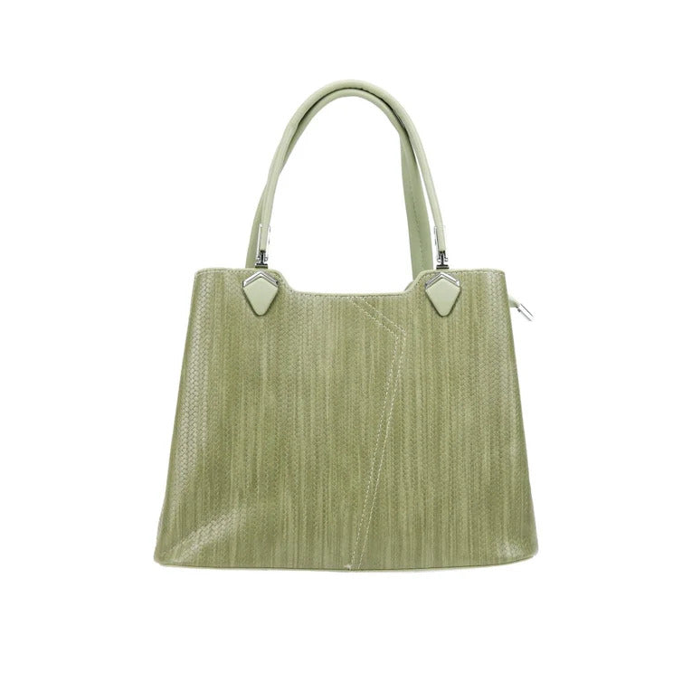 Green handbag with a textured pattern on a white background