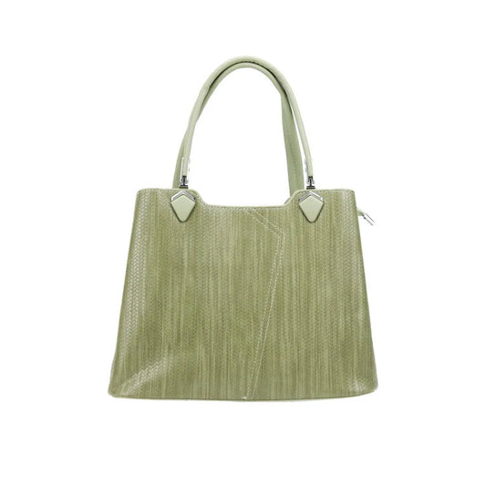 Green handbag with a textured pattern on a white background