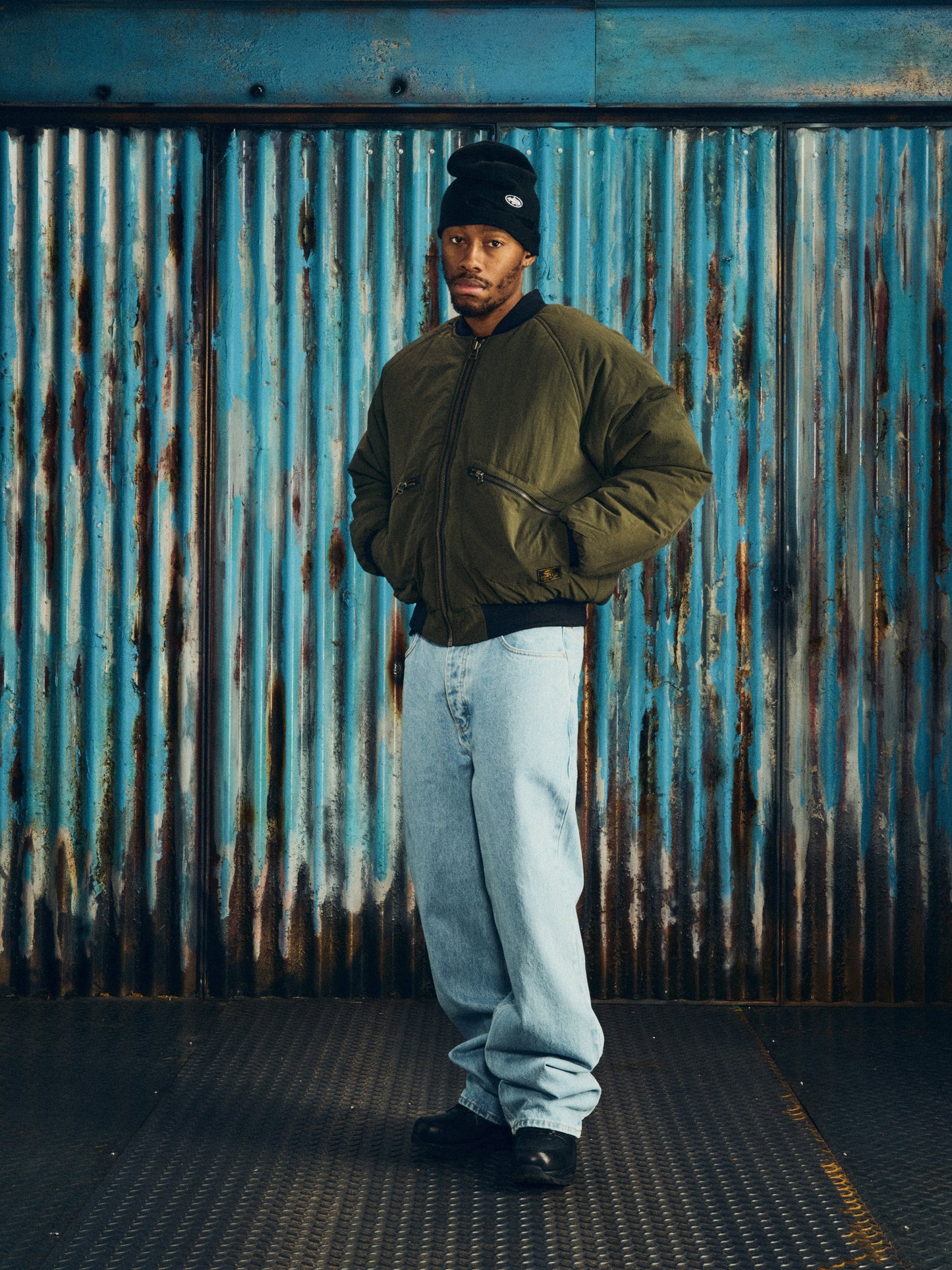Corteiz Green Nylon Guerillaz Heavy Duty Bomber Jacket, Olive