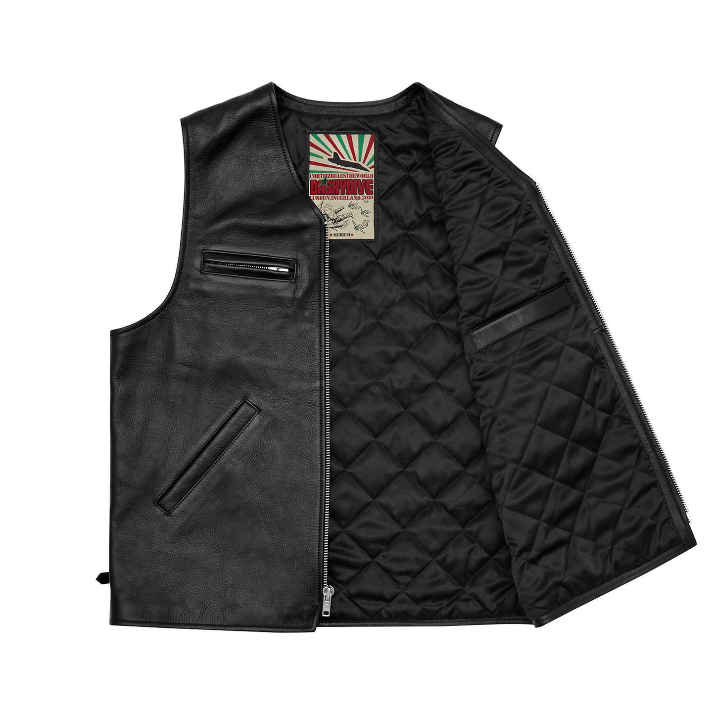 Corteiz Black Leather Skydive Vest