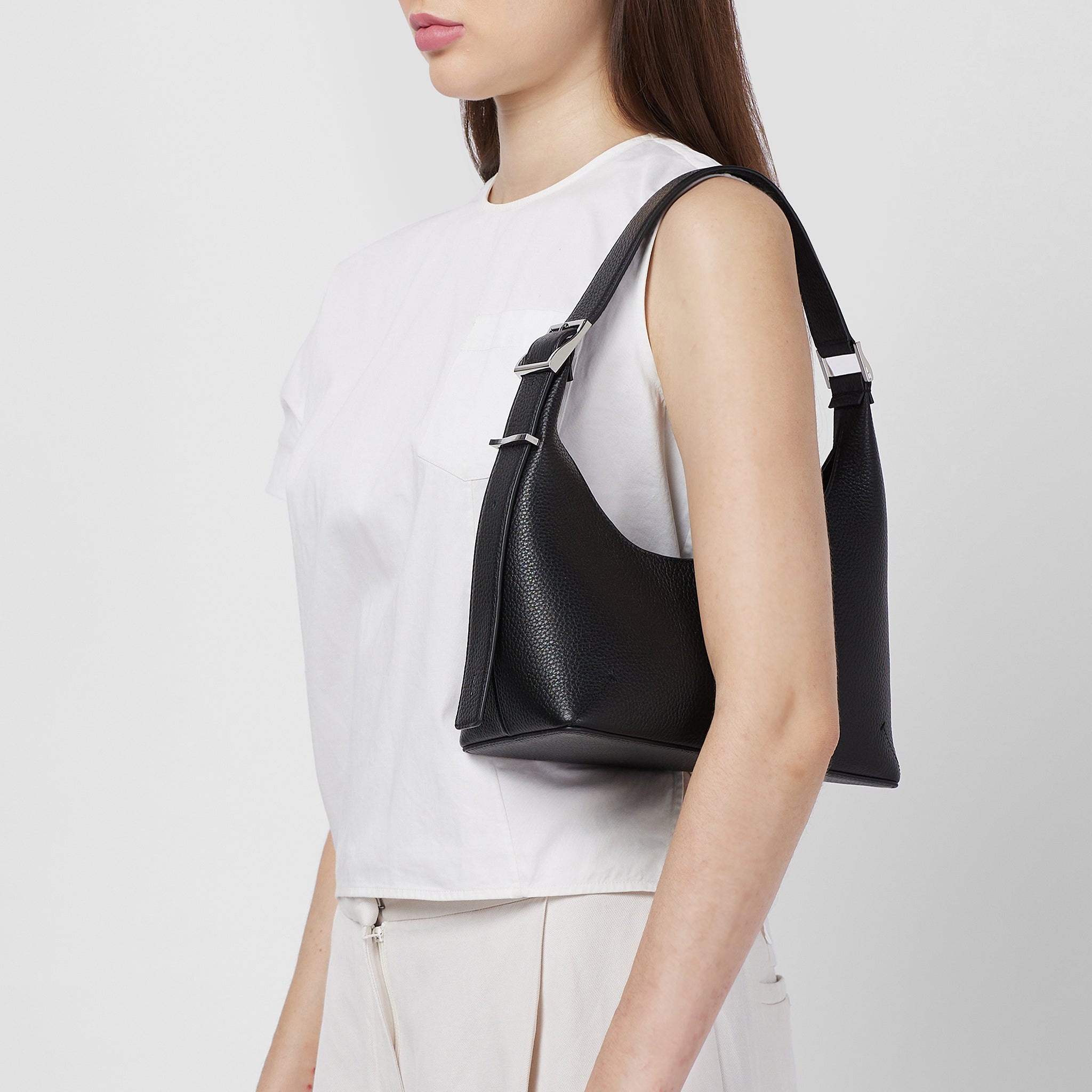 Bag It Danny Flatiron Medium Pebble Leather Shoulder Bag - Black