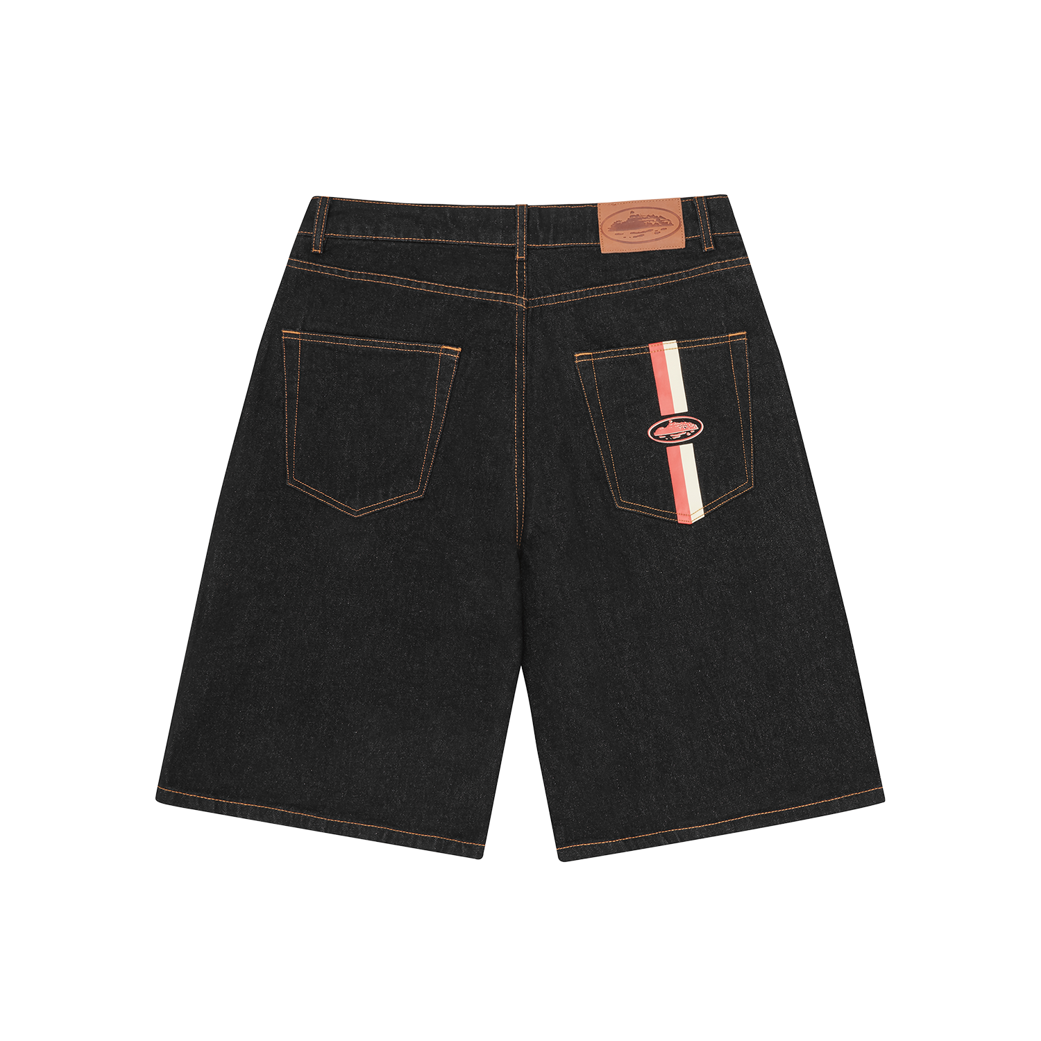 Corteiz Black Cotton Denim Shorts, Washed Black, front view showing straight leg fit and denim wash