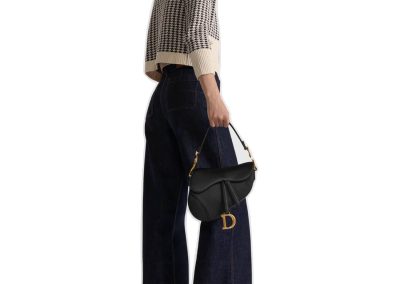 Detail view of hardware on Dior Saddle Bag with Strap in Black Grained Calfskin