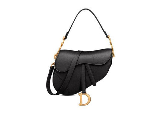 Front view of Dior Saddle Bag with Strap in Black Grained Calfskin
