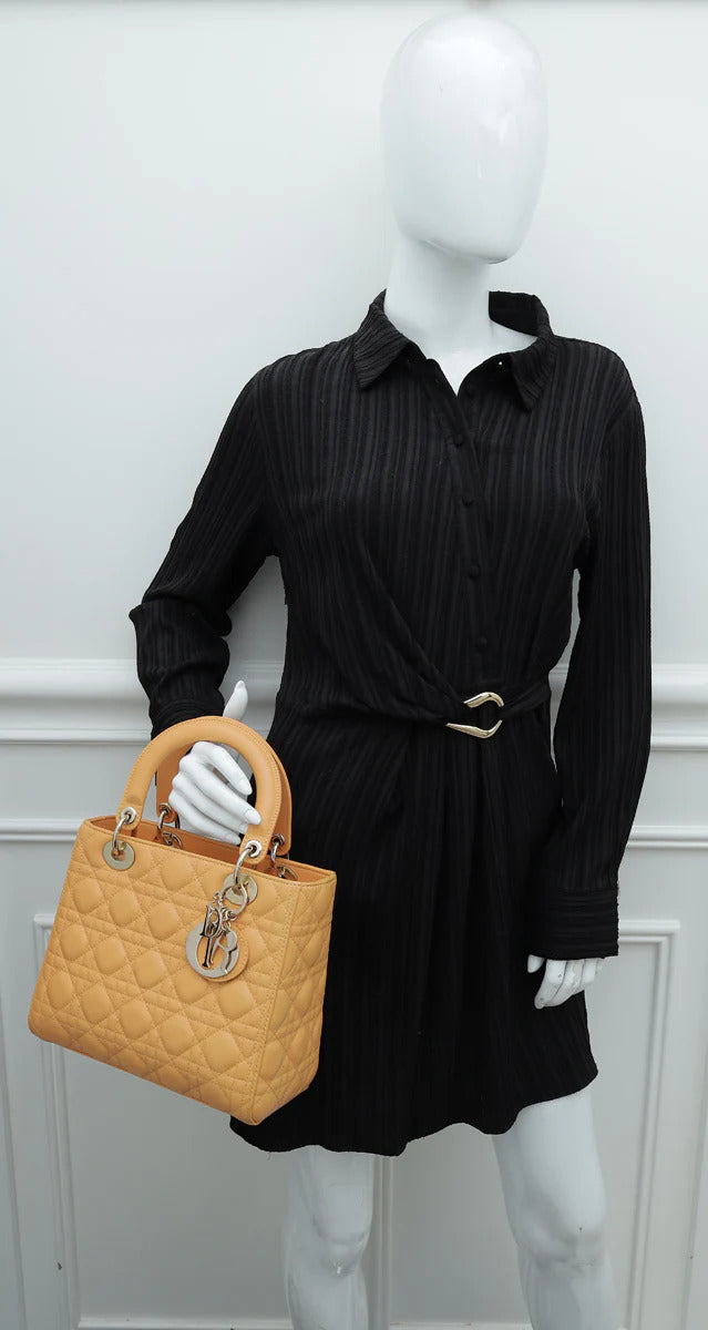 Additional angle view of Dior Medium Lady Dior Bag in Coffee Brown