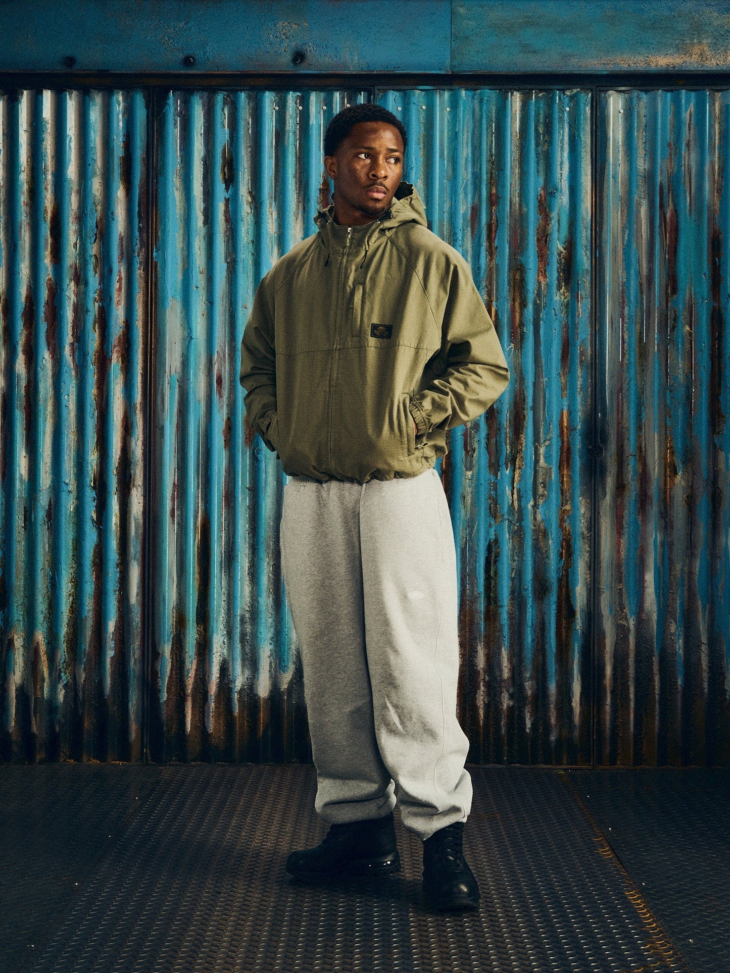 Corteiz Green Cotton Ripstop Guerillaz Jacket, Olive, close-up of side pocket detail