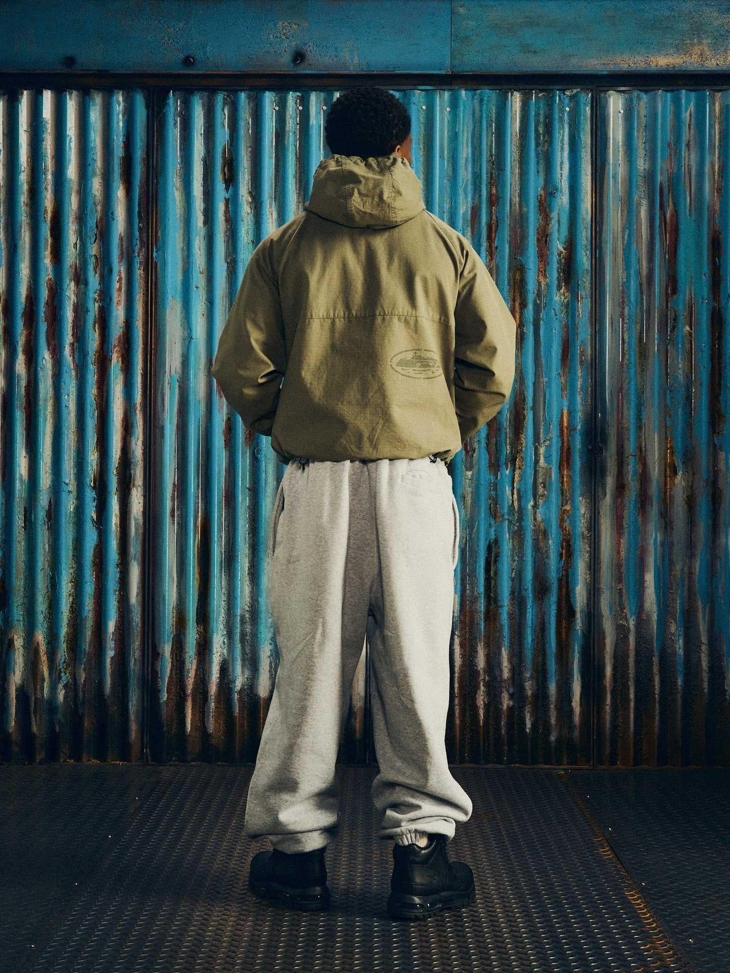 Corteiz Green Cotton Ripstop Guerillaz Jacket, Olive, close-up of ripstop cotton fabric texture