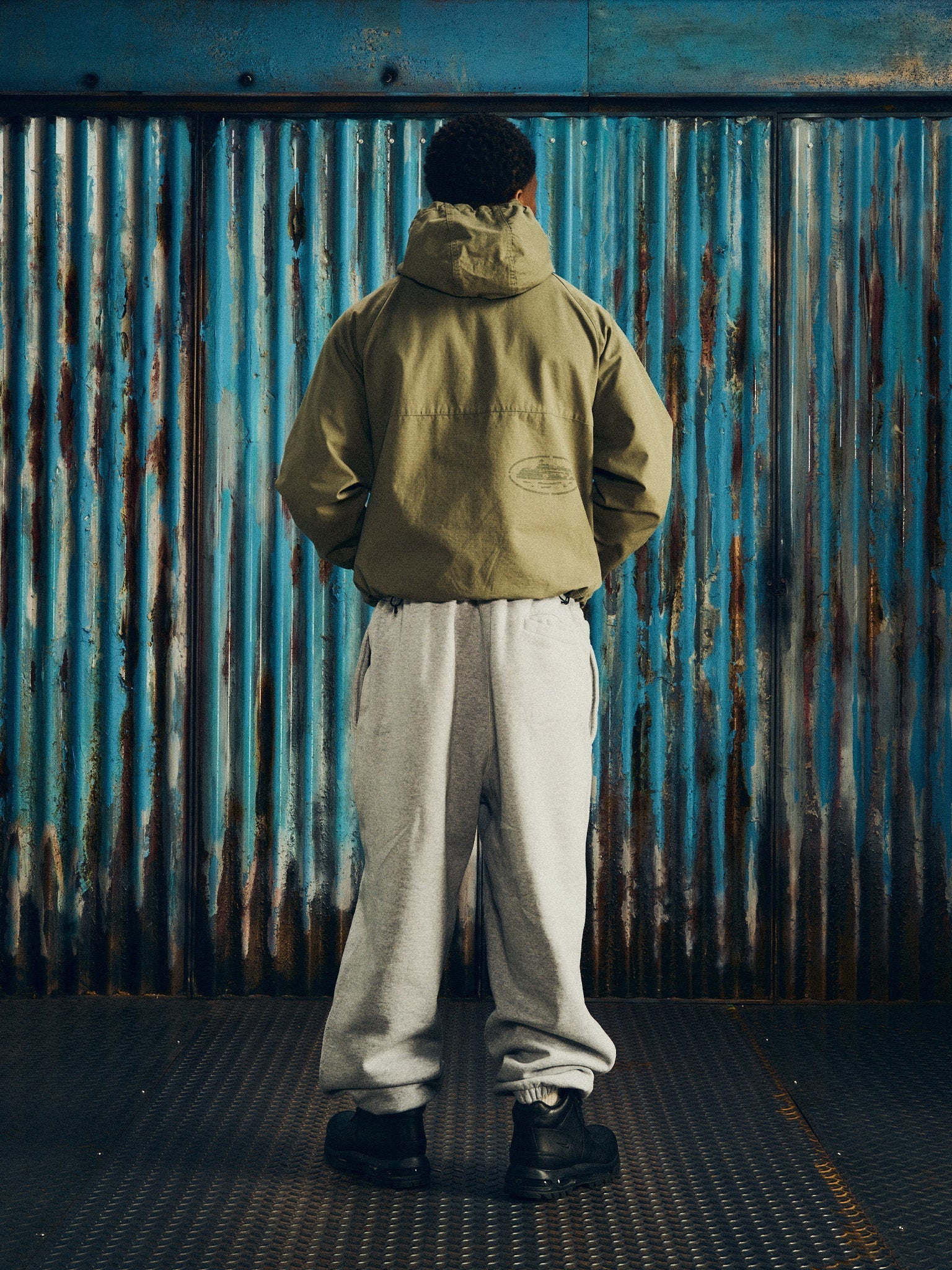 Corteiz Green Cotton Ripstop Guerillaz Jacket, Olive, close-up of ripstop cotton fabric texture