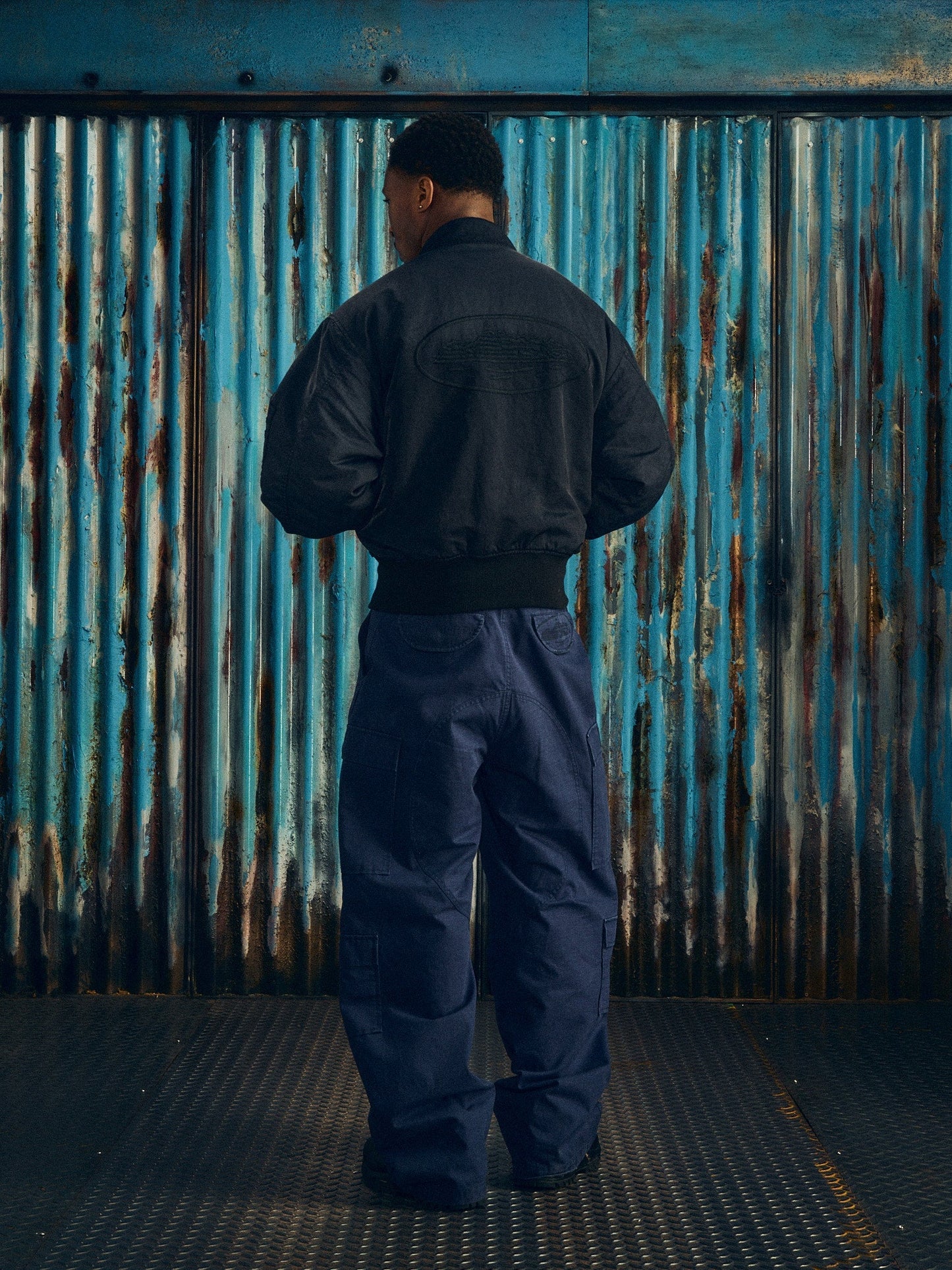 Corteiz Black Nylon Alcatraz Bomber Jacket, Vintage Black, close-up of ribbed cuffs and YKK metal zipper