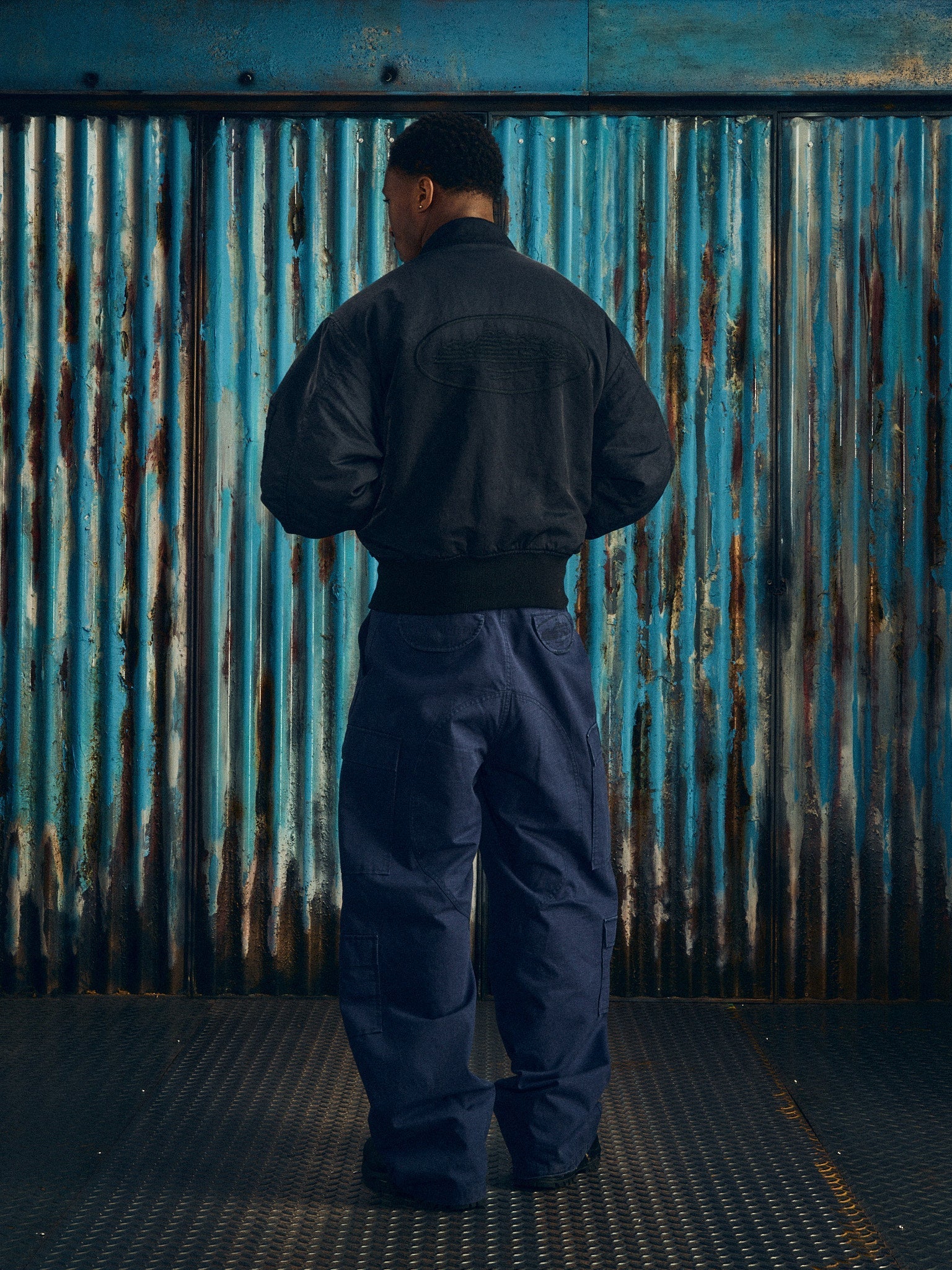 Corteiz Black Nylon Alcatraz Bomber Jacket, Vintage Black, close-up of ribbed cuffs and YKK metal zipper