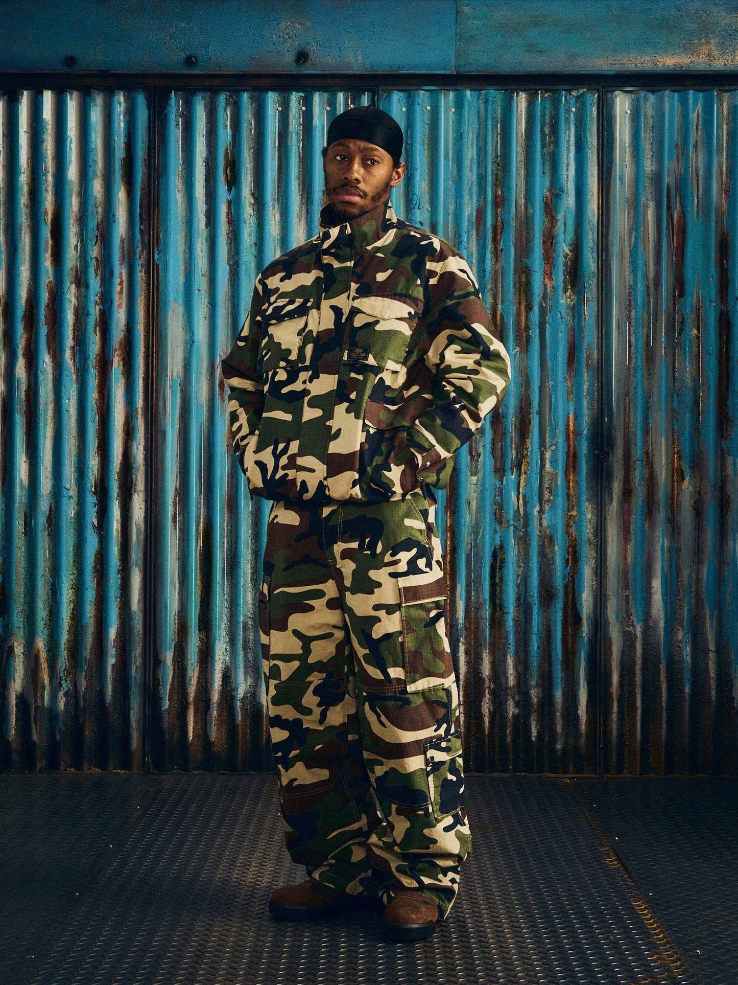 Corteiz Green Cotton Ripstop Guerillaz Field Jacket, Woodland Camo, close-up of chest zipper entry pocket