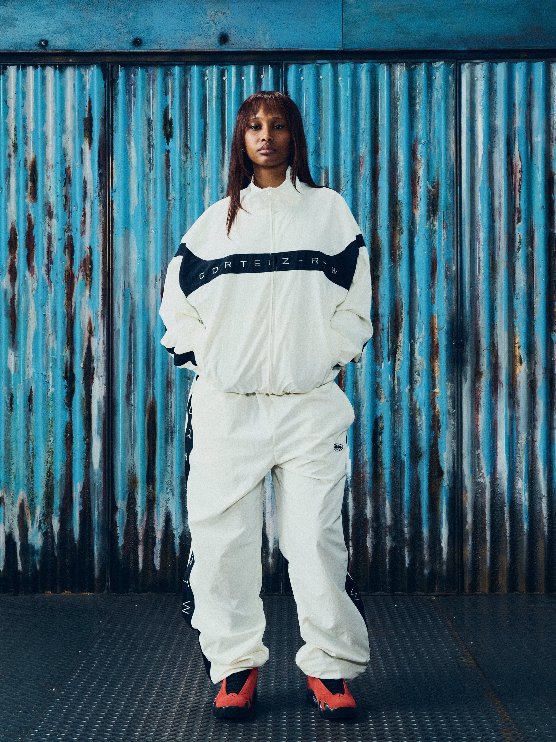 Corteiz White Nylon Strata Shuku Jacket, Off White, close-up of elasticated cuff and cord hem