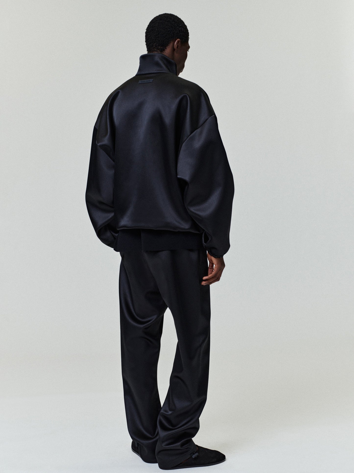Men's Black Bonded Satin Track Pant
