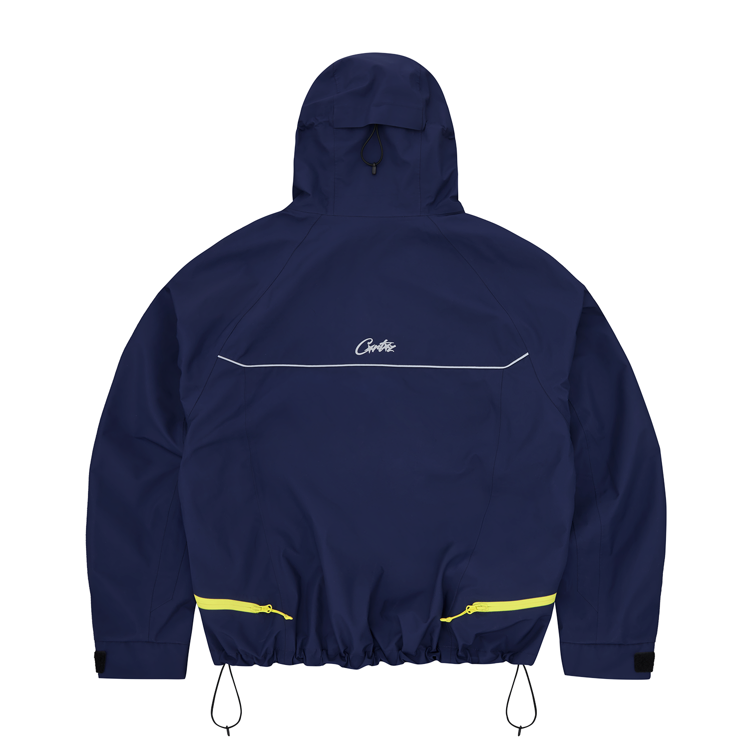 Corteiz Blue Nylon Elitework Apex Shell Jacket, Navy, back view showing sealed seam construction