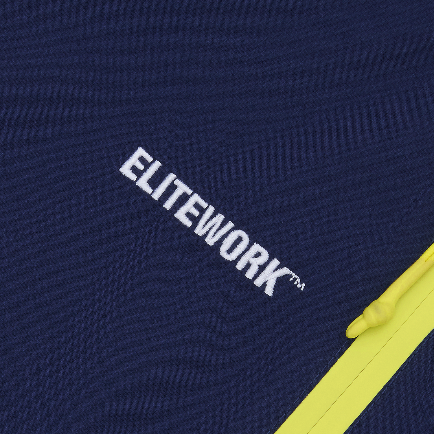 Corteiz Blue Nylon Elitework Apex Shell Jacket, Navy, close-up of 3M reflective detailing
