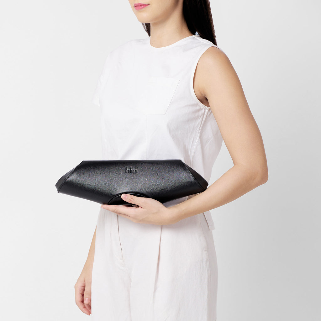 Bag It Elizabeth Saffiano Leather Baguette Clutch – Black