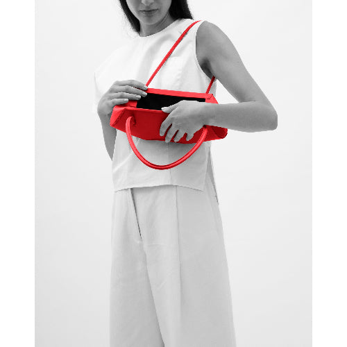 Bag It Elizabeth Mini Pebbled Leather Baguette Bag – Red
